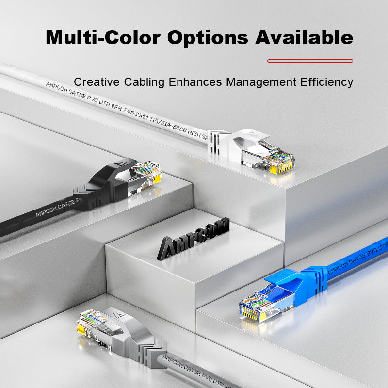 Cable de parche de red de PVC sin protección (UTP) AMPCOM CAT5e para hogar o centro de datos